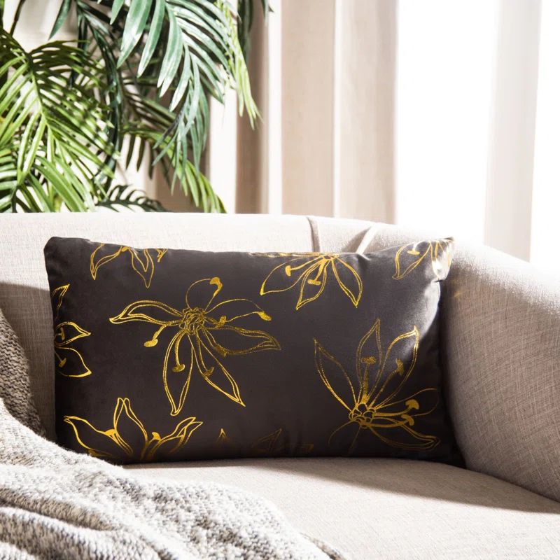 Navy Blue Floral Blossom Rectangular Accent Pillow