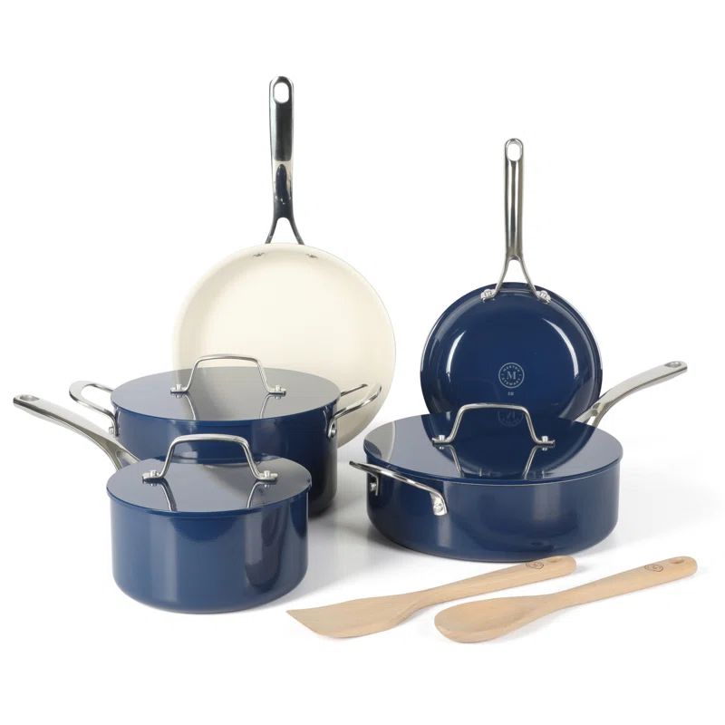 Navy Blue Enamel Aluminum Nonstick 10-Piece Cookware Set