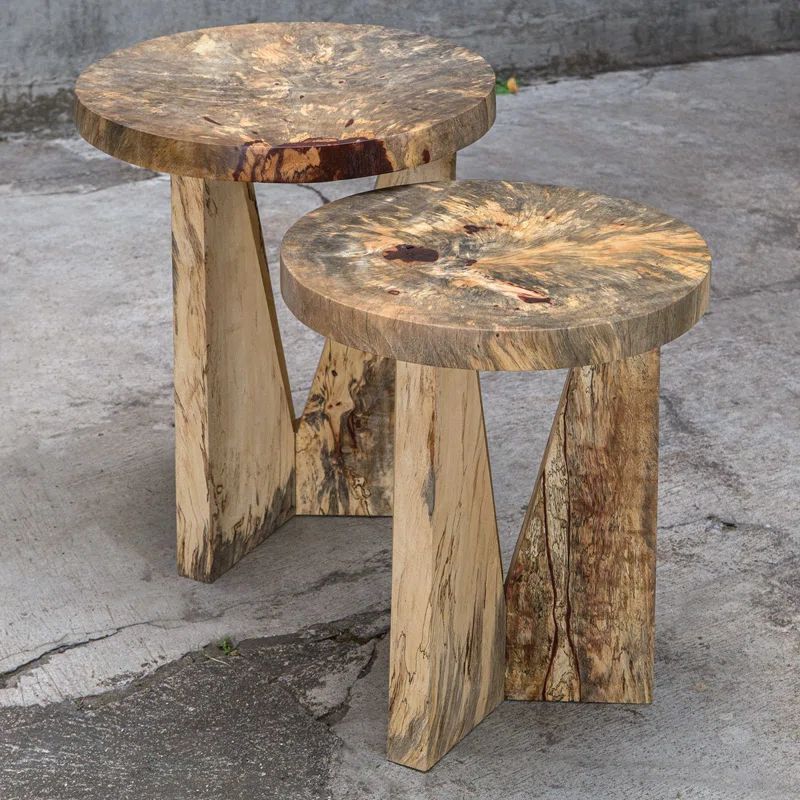 Beige Round Tamarind Wood Nesting Accent Tables