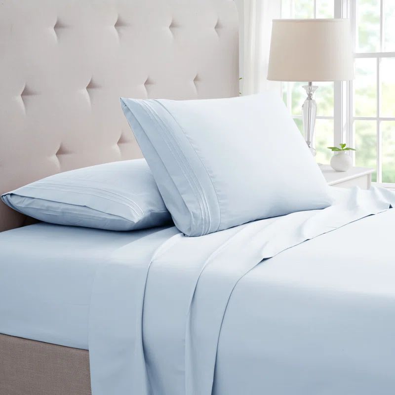 Aqua Twin Bamboo Microfiber Embroidered Sheet Set