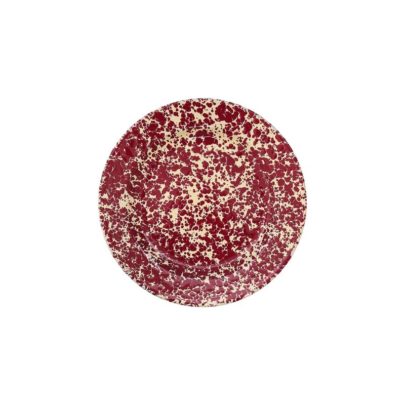 Burgundy Splatter Enamel Flat Salad Plates, Set of 4