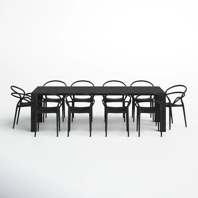 Mila Extendable Black Resin 11-Piece Outdoor Dining Set