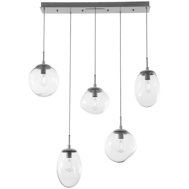 Cosmos Matte Black and Silver Glass 5-Light Island Pendant