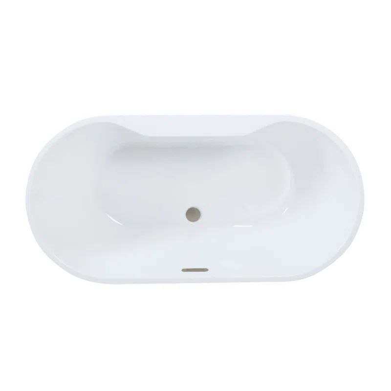 Glossy White Oval Acrylic Freestanding Tub with Brushed Nickel Drain