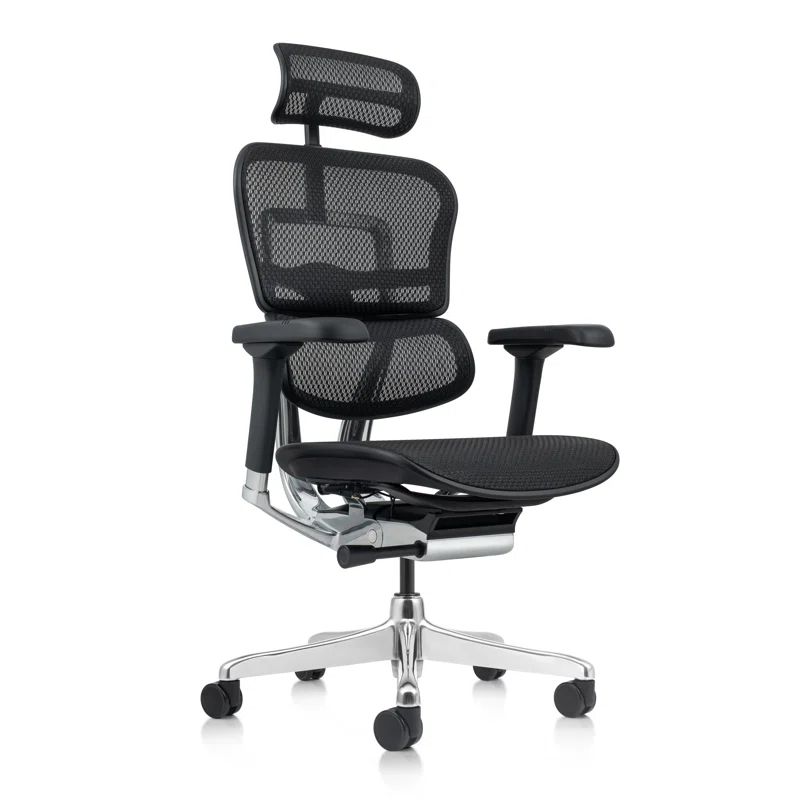 ErgoComfort High-Back Black Mesh and Leather Swivel Executive Chair