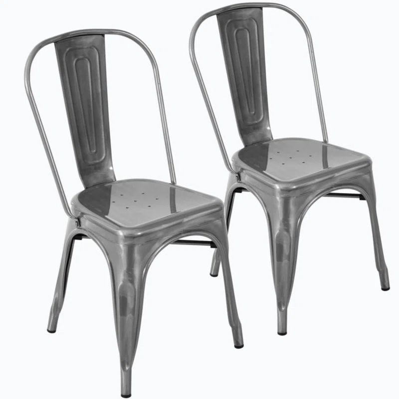 Mid-Century Modern Brushed Silver Metal Side Chair