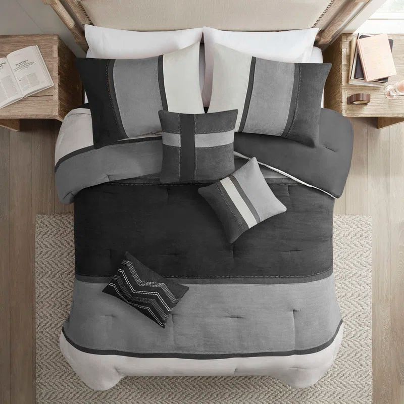 California King Black and Gray Microfiber Comforter Set