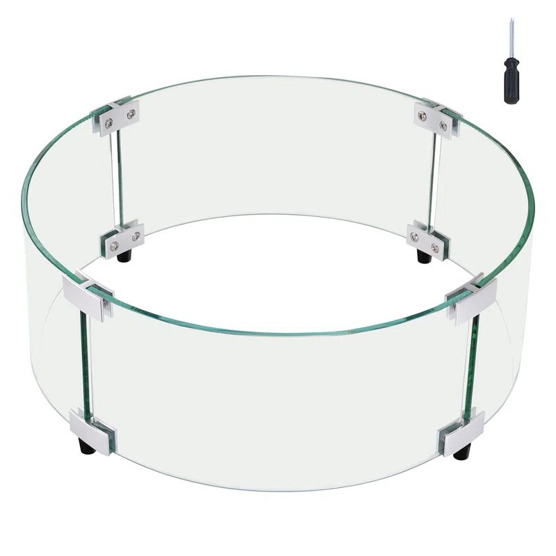 Round Glass and Stainless Steel Fire Pit Wind Guard
