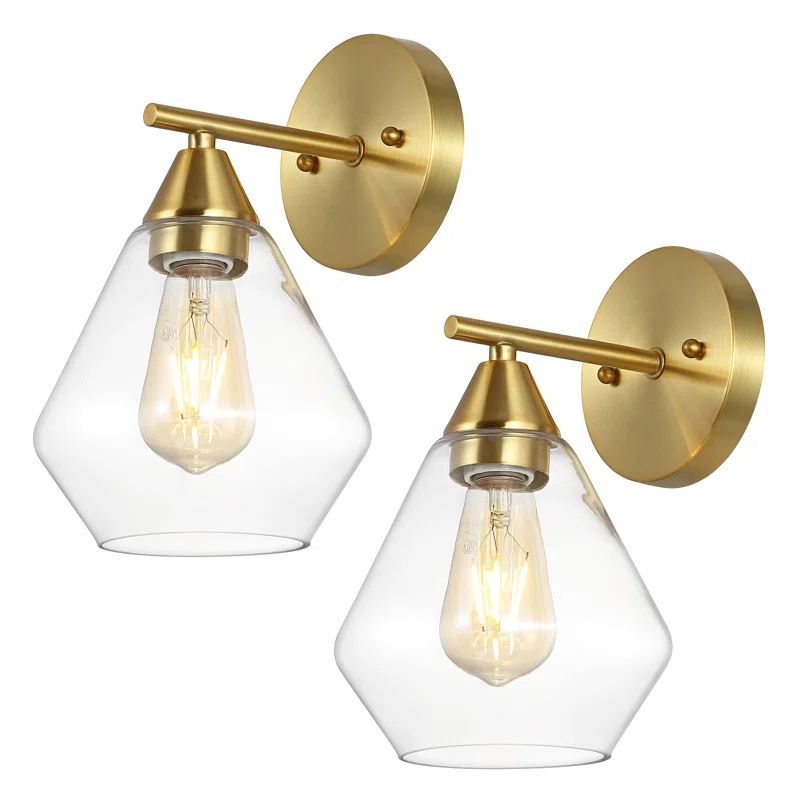 Lyona Gold and Clear Glass Wall Sconce Set