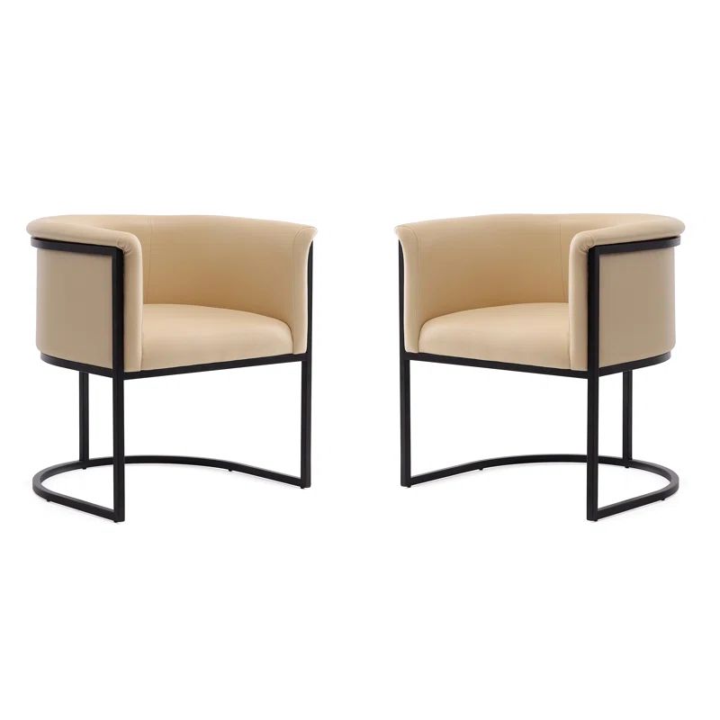 Bali Art-Deco Tan Faux Leather Dining Chair Set of 2