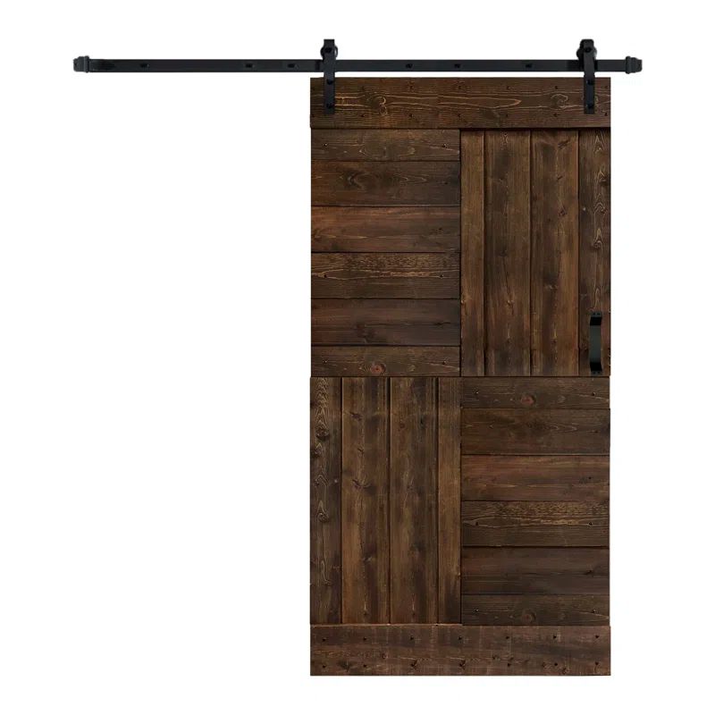 Kona Coffee Finished Pine Wood Sliding Barn Door with Track