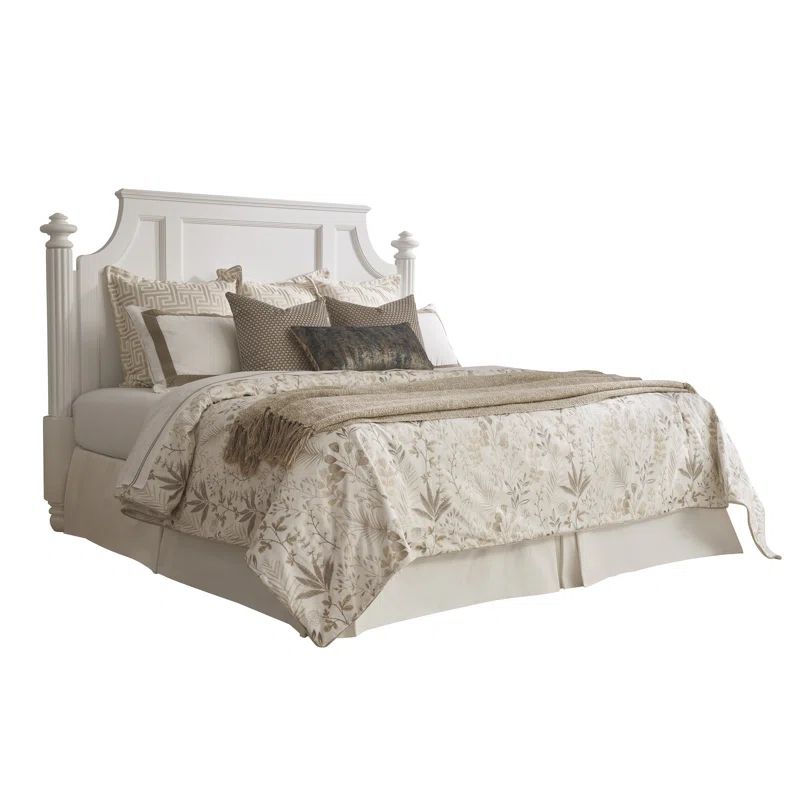 White Wood Upholstered King Headboard with Crown Design