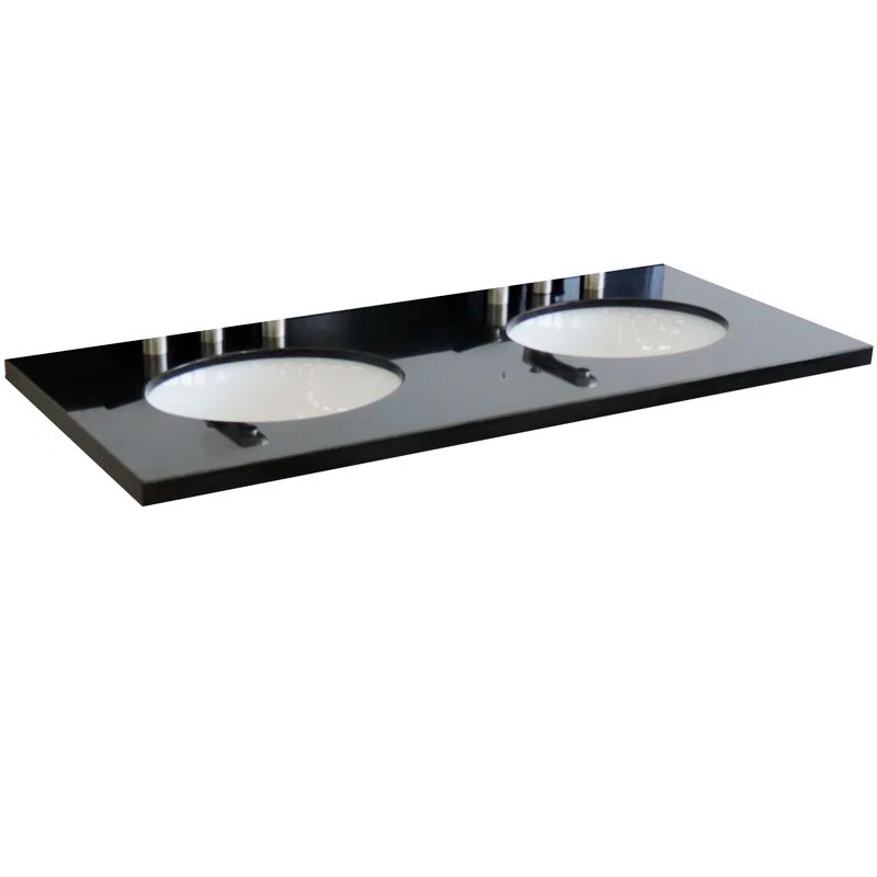 49'' Black Galaxy Granite Double Vanity Top with Ceramic Undermount Sinks