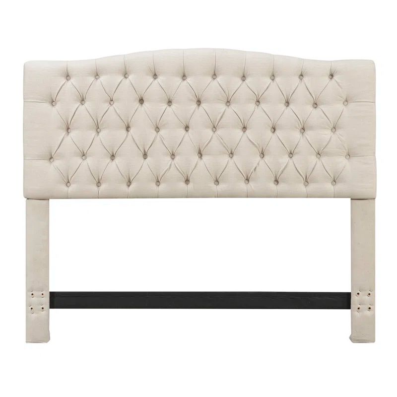 Cream Tufted Upholstered Queen Headboard with Wood Frame
