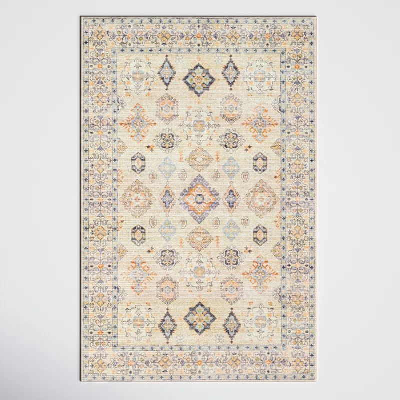Park Forest Beige and Blue Traditional Washable Area Rug