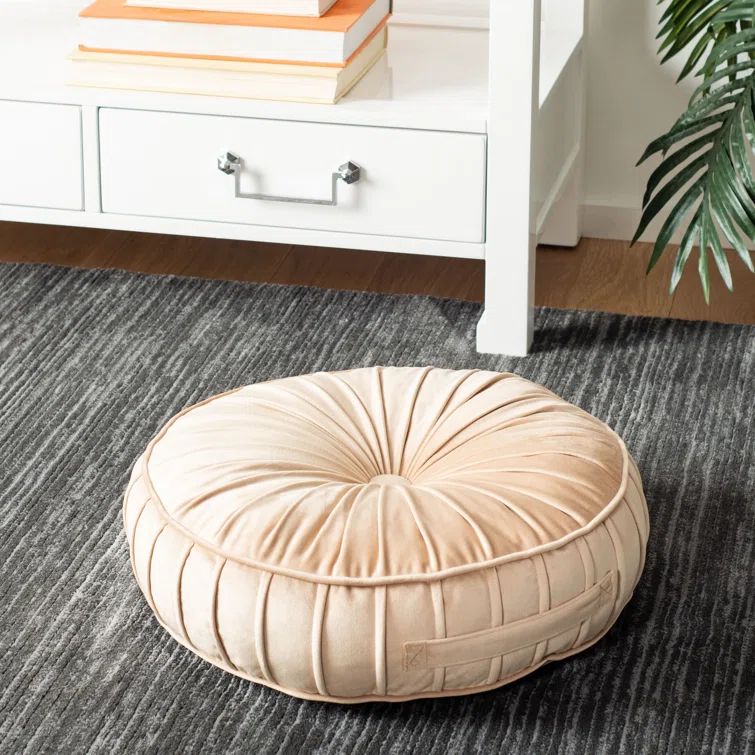 Champagne Velvet 18" Round Tufted Floor Pillow