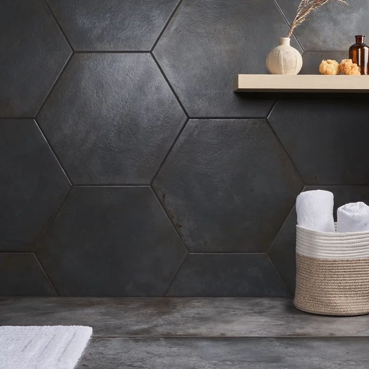 Angela Harris Black Matte Porcelain Hexagon Floor and Wall Tile