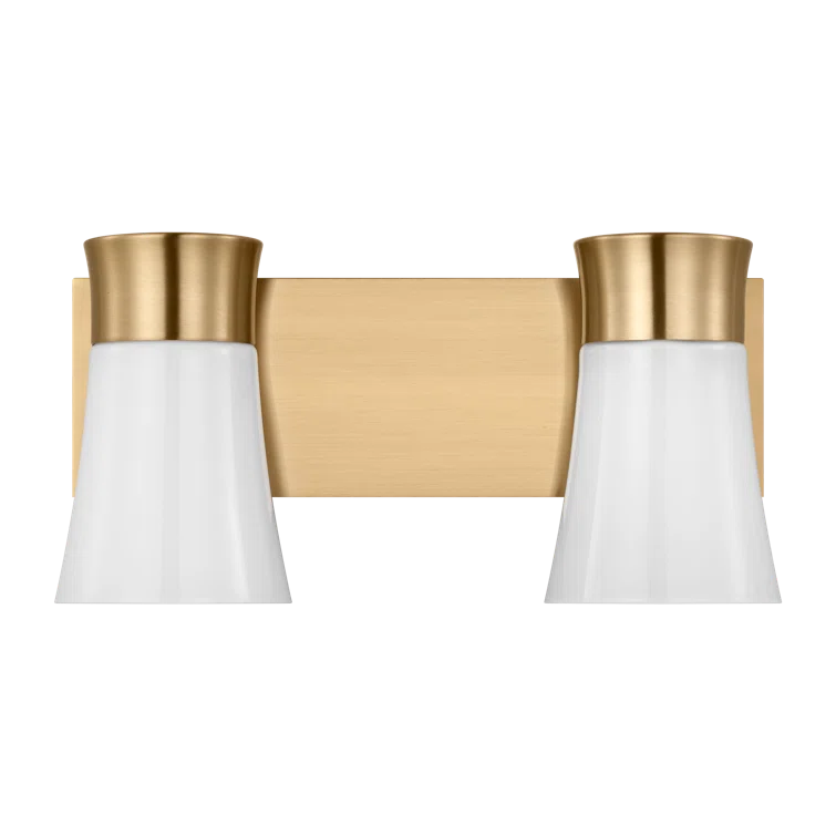 Satin Brass Medium Vanity Light with Milk Glass Shades