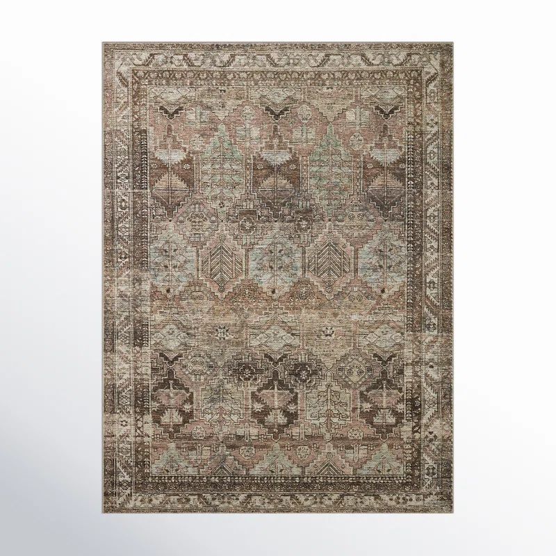 Clay and Sage Distressed Square Synthetic Area Rug