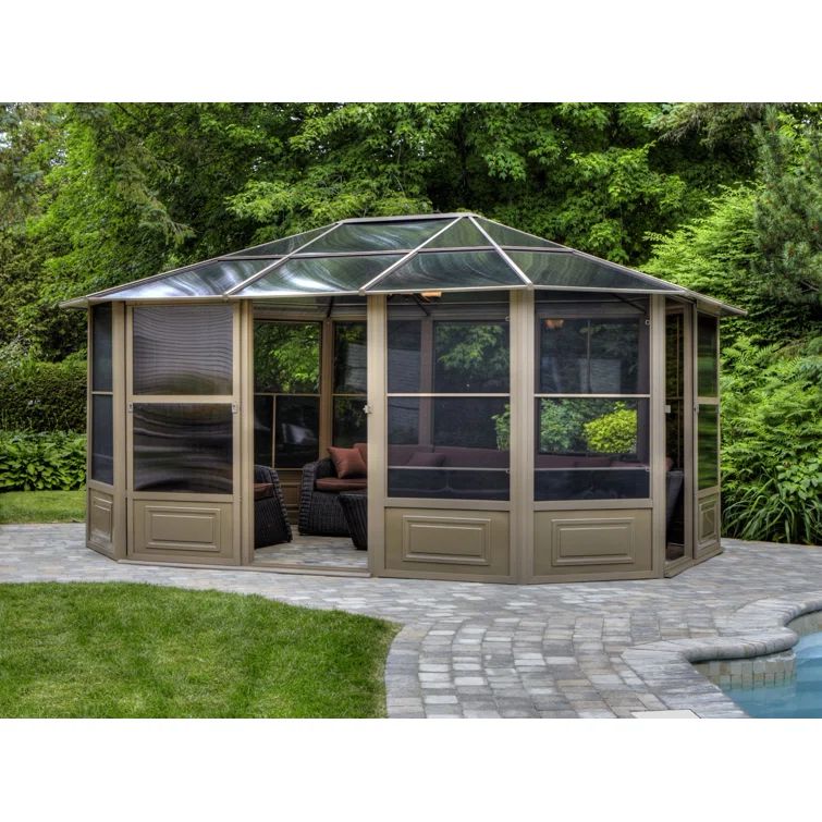 Sand Beige Aluminum Octagon Solarium with Polycarbonate Roof