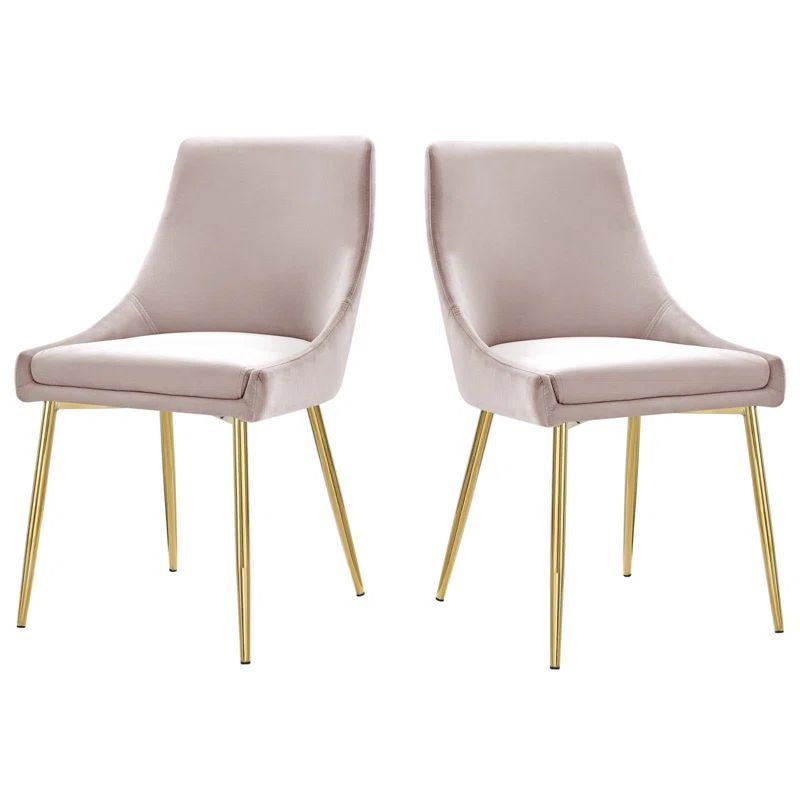 Gold Pink Velvet Upholstered Parsons Side Chair with Gold Metal Legs