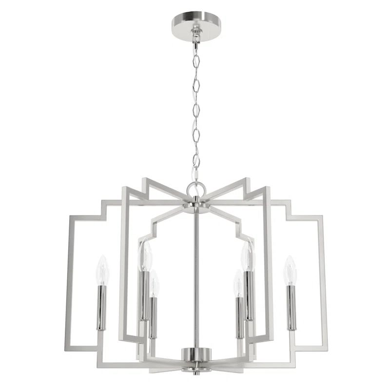 Zoanne Brushed Nickel Geometric 6-Light Candle Chandelier
