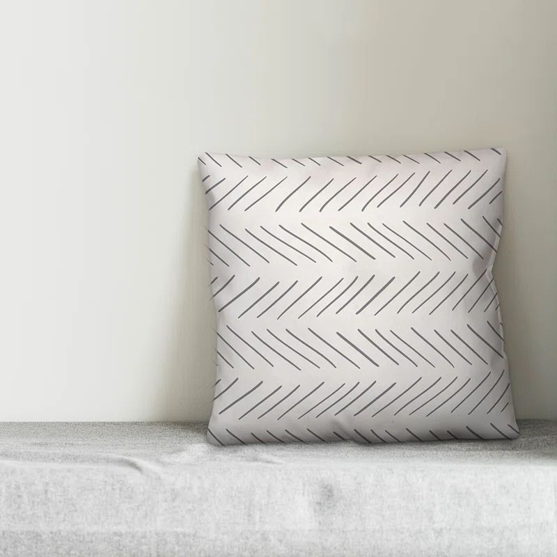 Gray and White Geometric Chevron Square Polyester Throw Pillow