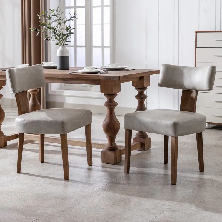 Gray Faux Leather Upholstered Dining Chairs with Wood Legs, Set of 2