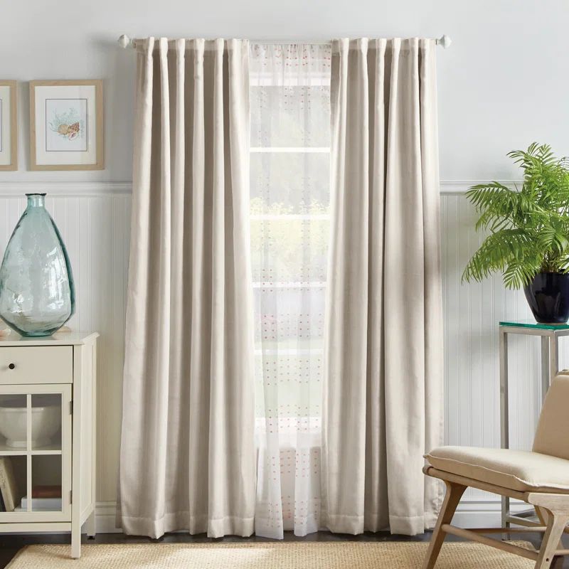 Off-White Extended Blackout Linen Polyester Drapes, 2-Piece Set