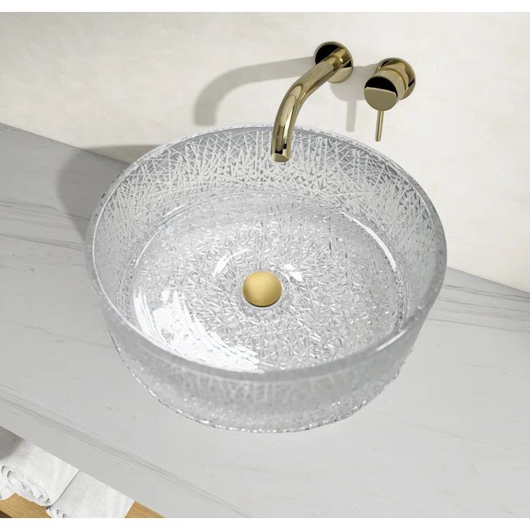 Stadium 14" Clear Textured Glass Circular Bathroom Vessel Sink