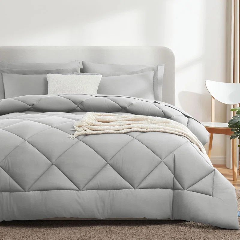 Gray Queen Reversible Microfiber Down Alternative Bedding Set