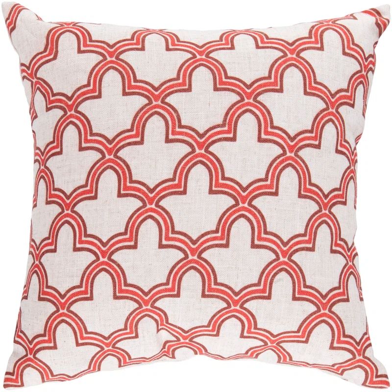 18" Square Ikat Red and White Cotton Throw Pillow