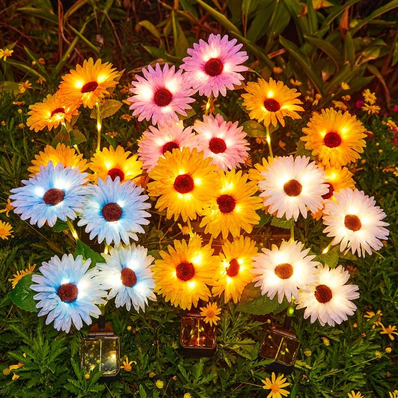 Colorful Solar Daisy Flower Garden Lights, 4 Pack