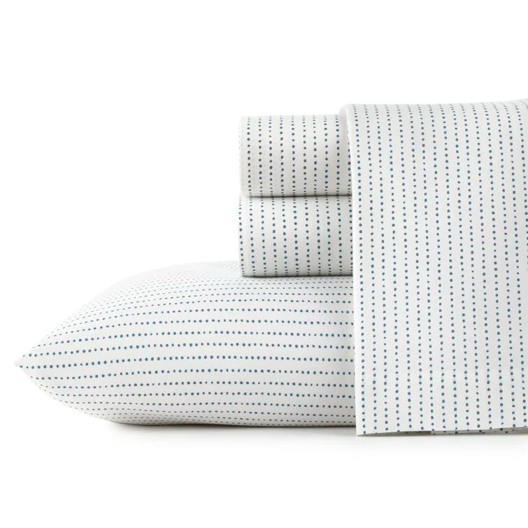Radius White and Navy Cotton Percale Queen Sheet Set