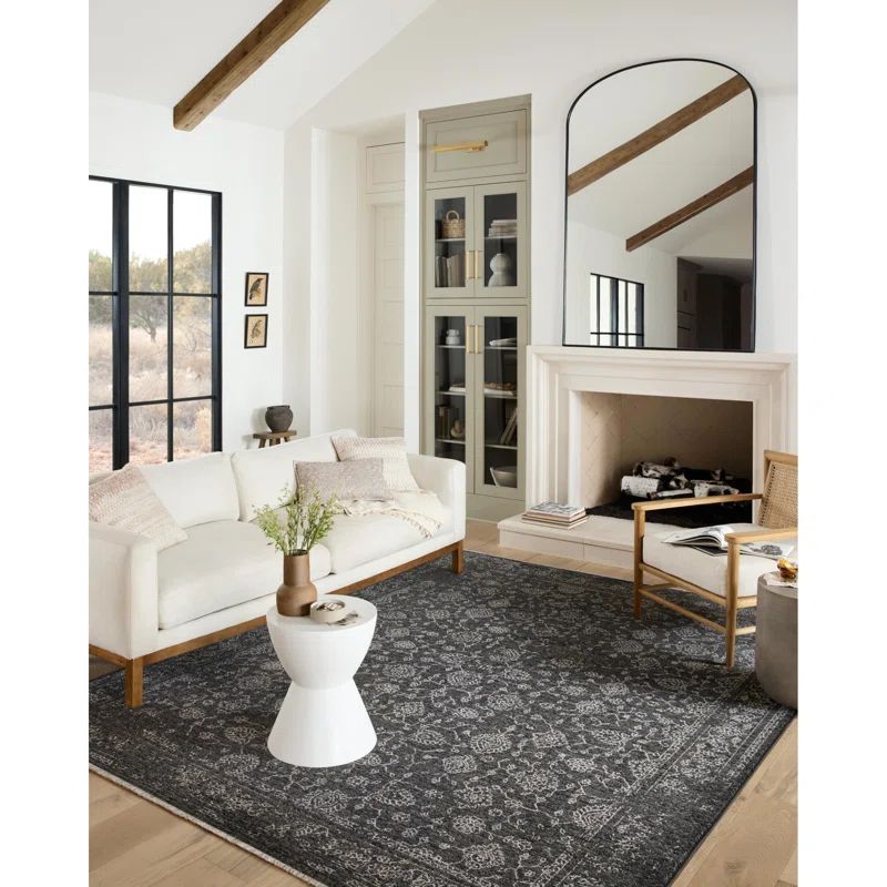 Modern Charcoal Black Rectangular Viscose Area Rug 27"x46"