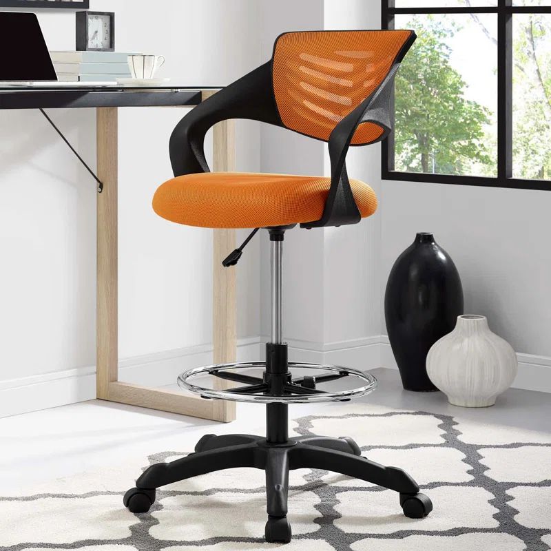 Thrive 25" Orange Mesh Swivel Drafting Chair with Plastic Frame