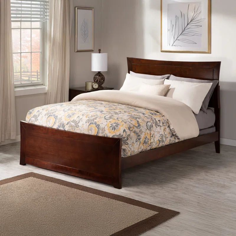 Walnut Full Upholstered Wood Platform Bed with Headboard