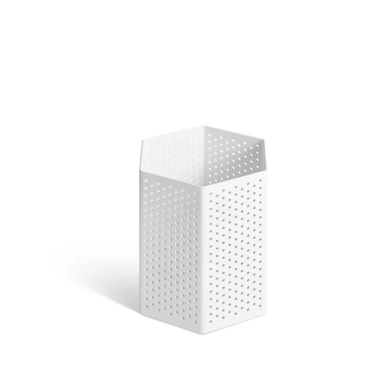 White Hexagonal Perforated Metal Hanging Candle Lantern