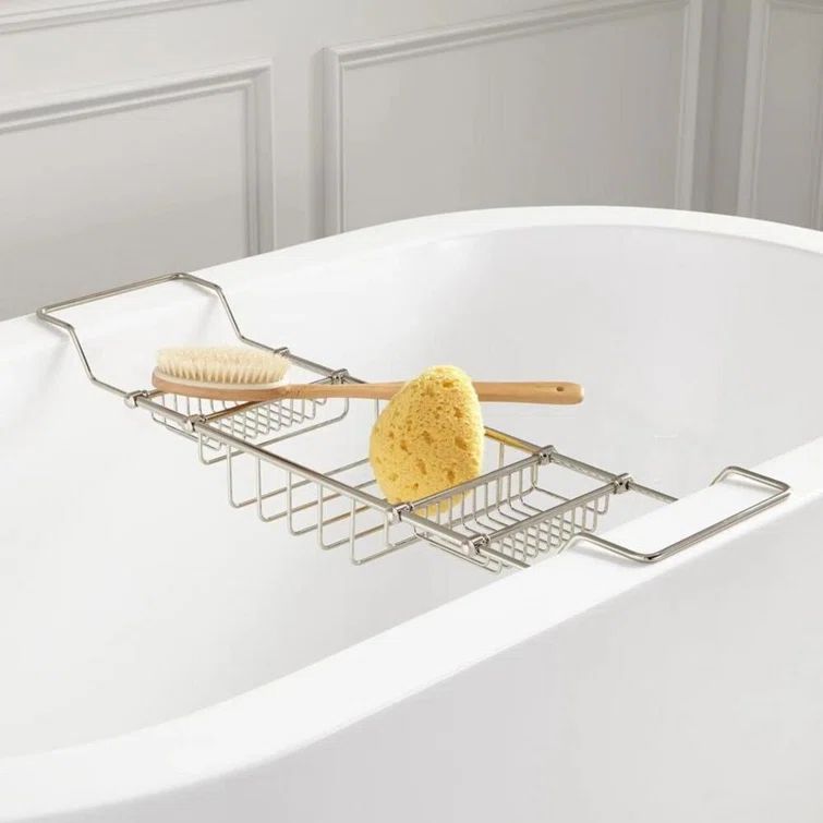 Adjustable Chrome Freestanding Metal Bathtub Caddy