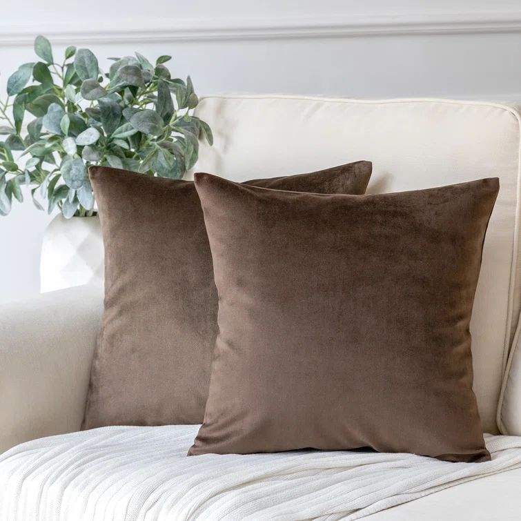 Dark Coffee Velvet Euro Throw Pillows Set of 2