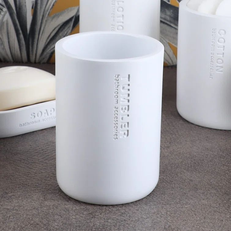 Compact Matte White Polyresin Bathroom Tumbler and Toothbrush Holder