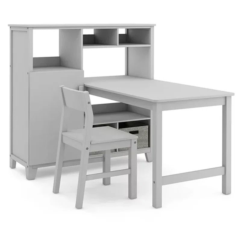 Gray Wooden Kids' Computer Desk with Hutch and Chair