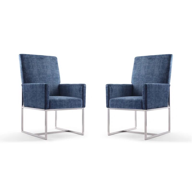 High-Back Blue Velvet Upholstered Arm Chair with Metal Legs