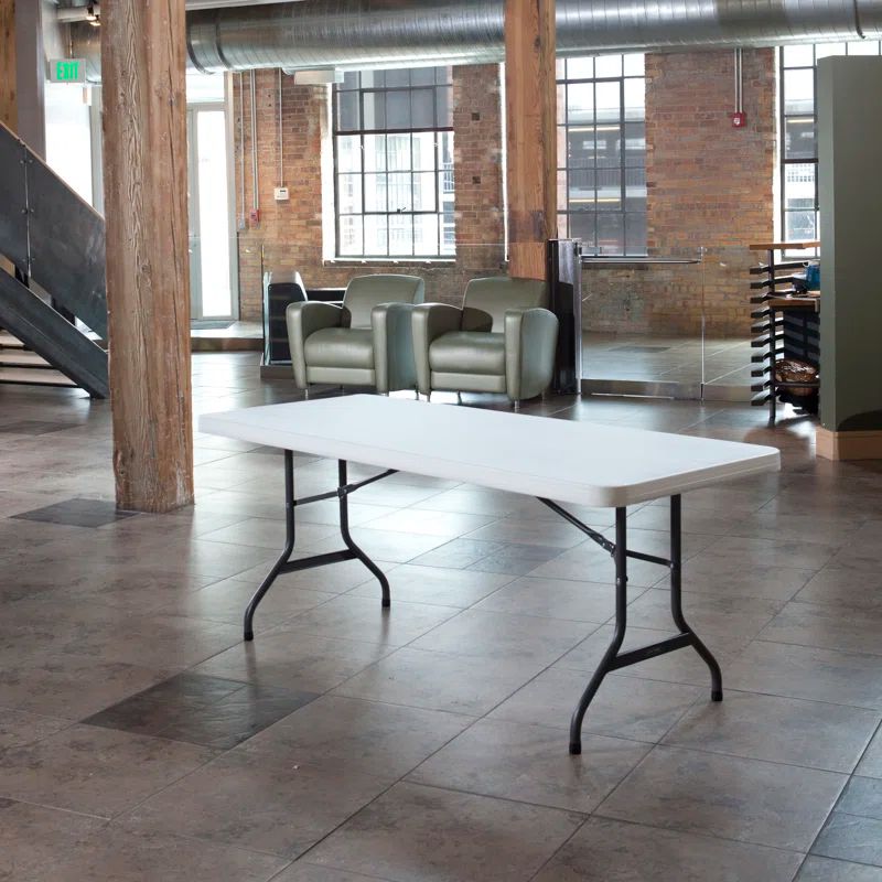 6-Foot White Granite Rectangular Folding Table with Steel Frame
