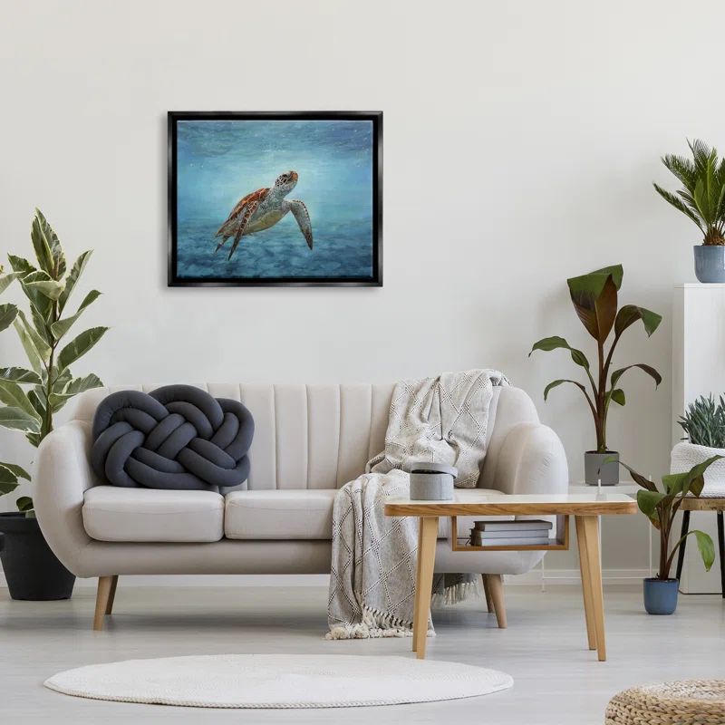Jet Black Framed Sea Turtle Marine Scene Wood Wall Art