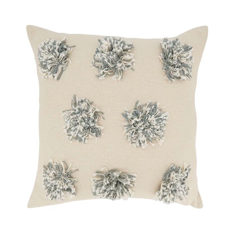 Gray Cotton Pom Pom Euro Throw Pillow Cover