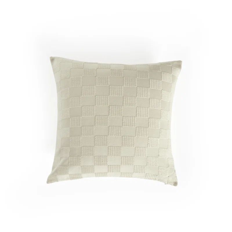 Handwoven Khaki Cotton Checkered Reversible Throw Pillow