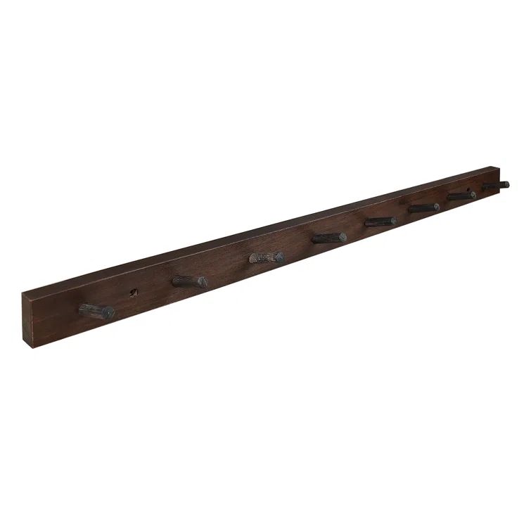 Dark Walnut Solid Hickory Wall Mounted Coat Rack with 8 Hooks