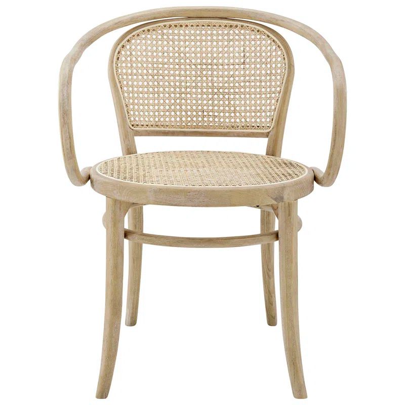 Gray Low Wood and Cane Arm Chair