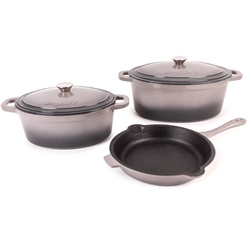 Oyster Enamel Cast Iron 5-Piece Cookware Set with Dutch Ovens and Fry Pan